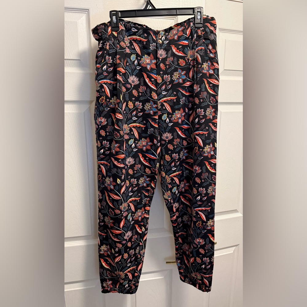 Time and Tru Floral Print Pull-On Pants Paperbag Waist Size L (12–14)